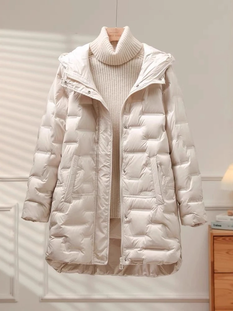 Autunno Inverno Piumino 2025 Nuovo di Alta Qualità Leggero Parka Donne Coreano Con Cappuccio Allentato 90% Anatra Bianca Piumino Cappotto Outwear