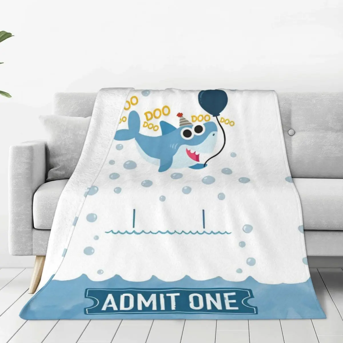 Finny The Shark Doo Fleece Throw Blanket English Cartoon Blankets for Sofa Couch Lightweight Bed Rug