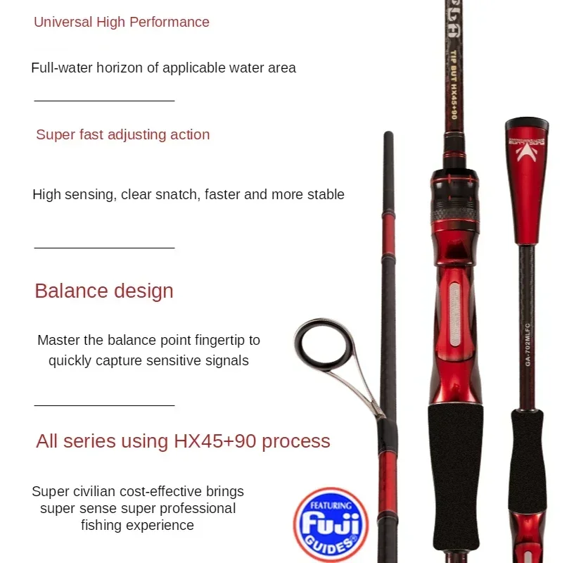 Pure Lure Brand super strong carbon fiber fishing rod two sections L ML M action FUJI guides fishing rods spinning