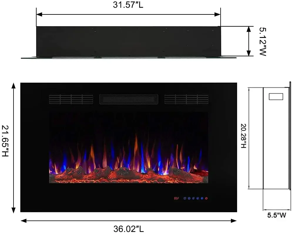 Dreamflame 36" Wholesale Decorative IndoorElectric Fireplace With Heat Insert Electric Fire Place With Logset And Crystal