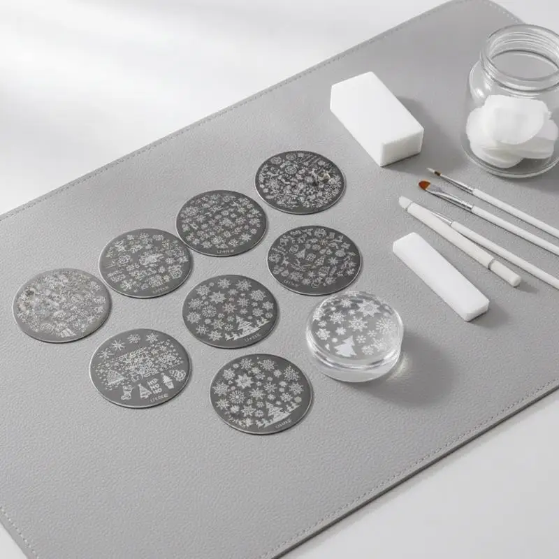 9 Pcs Reusable Nail Art Transfer Printing Steel Plate Set DIY Silicone Stamp Templates for Manicure Enthusiasts