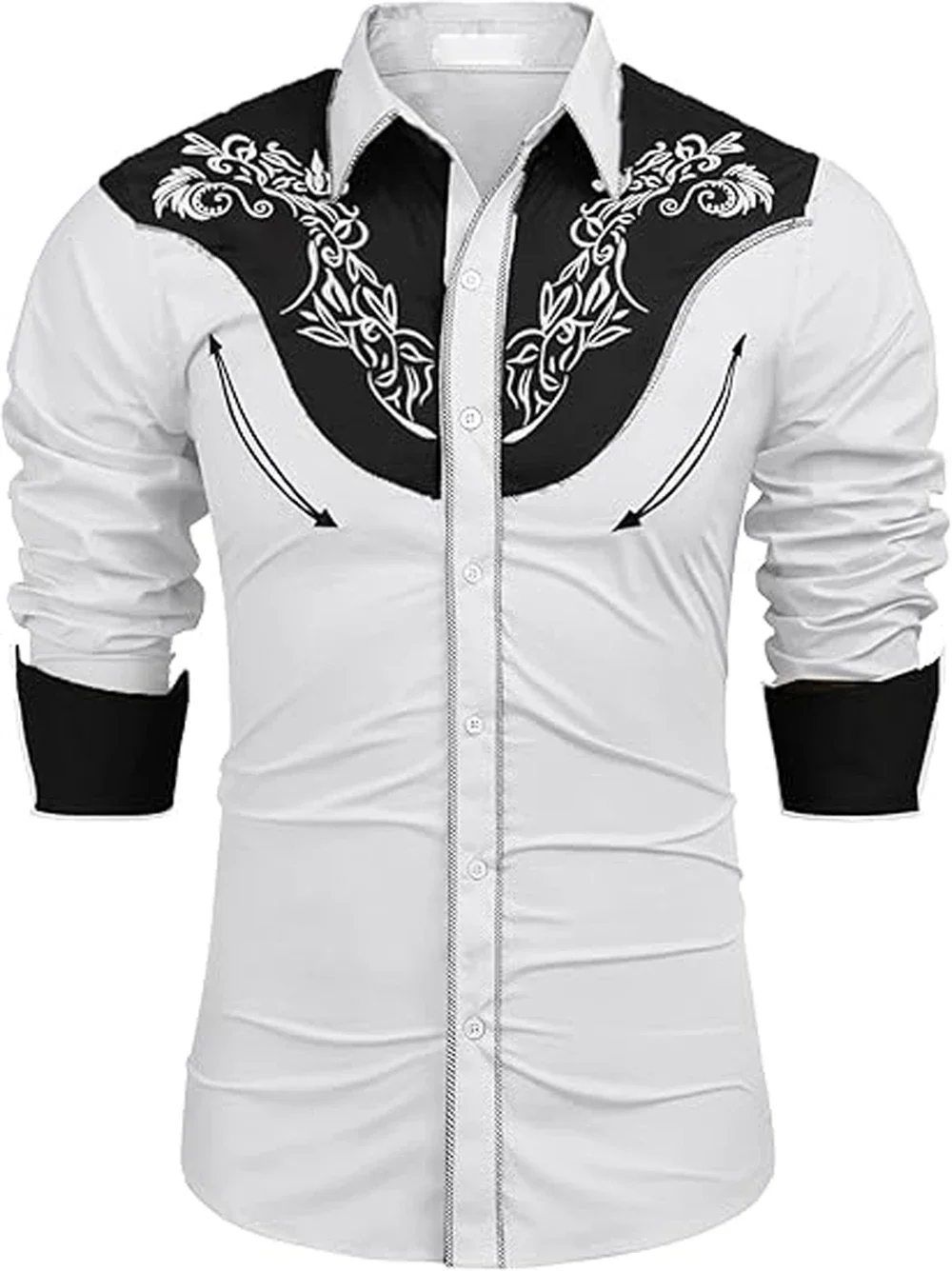 Men's American Retro Long Sleeve Shirt Western Cowboy High-definition Printed White Shirt Hawaiian Vacation Social Mens Clothing