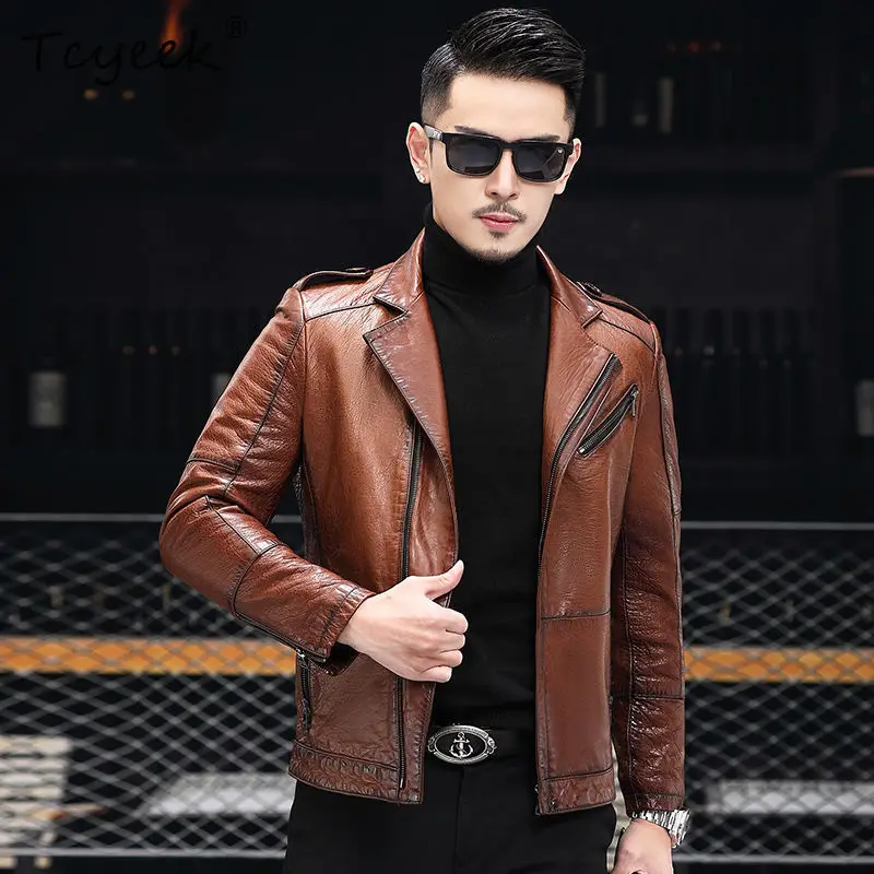 

Tcyeek Top Layer Cowhide Genuine Leather Jacket Men 2025 Motocycle Jackets Casual Mens Coats Spring Autumn Clothes Jaqueta Couro