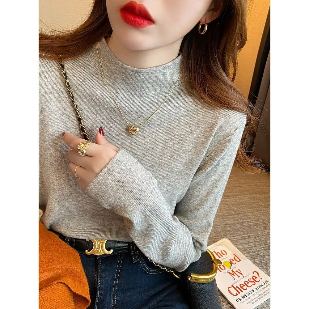 

ay High Collar Long Sve Comfortable Knitted Base irt Women's Slimming Autumn Winter Inner Wear Top Commute Sle Regul...