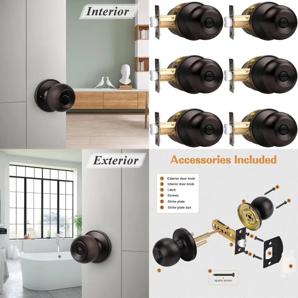

Набор из 6 дверных ручек с бронзовым покрытием Oil Rubbed Bronze и комплектами для входных дверей с замками для спальни и ванной комнаты