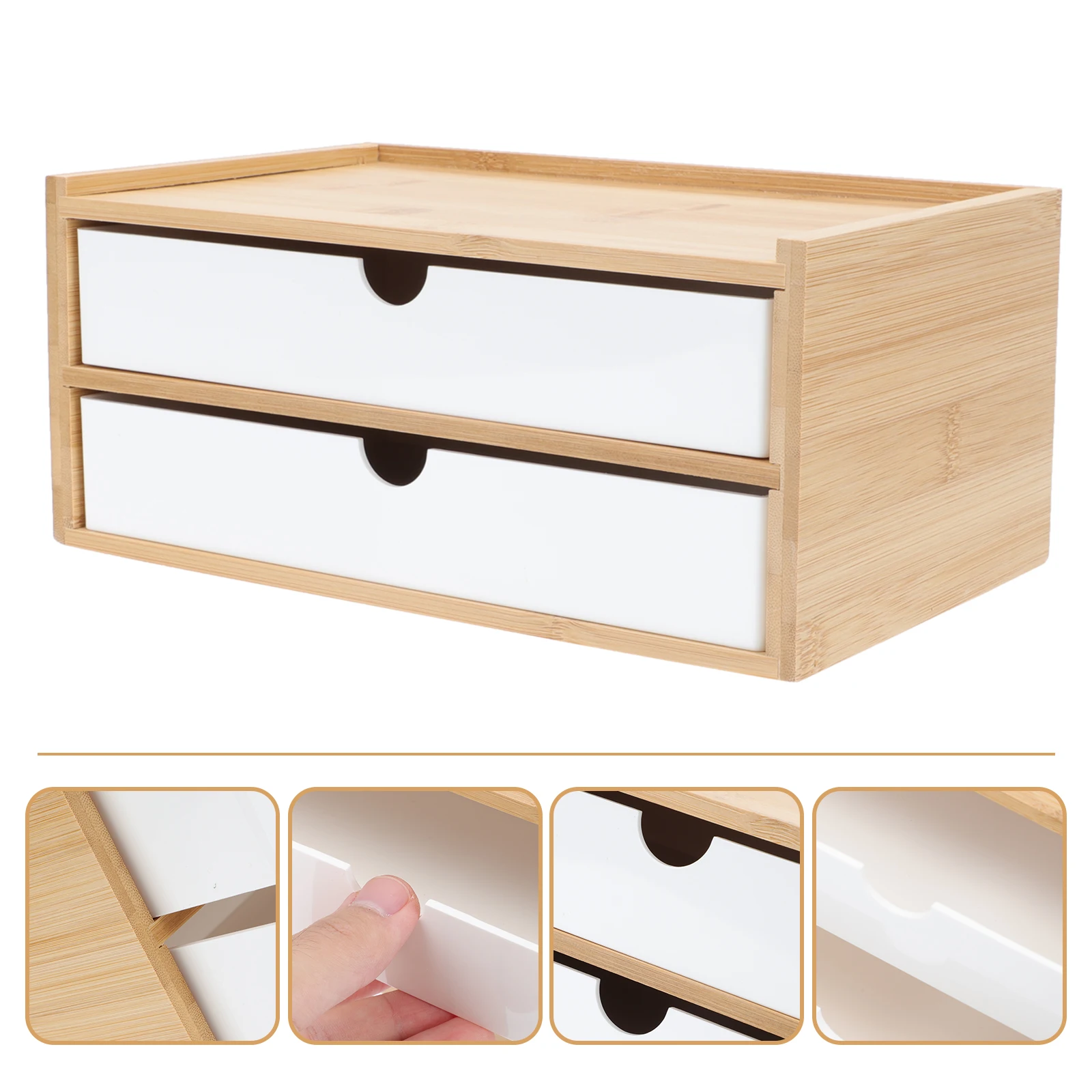

Cosmetics Storage Box Bamboo ABS Material Desktop ganizer Small Size Stackable Drawer Type Jewelry Container Environmental Safe