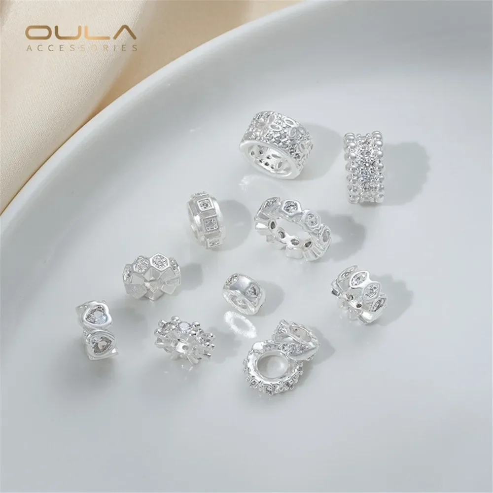 

Package 925 Thick Silver Inlaid Zircon Heart-shaped Snowflake Spacer Bead Road, Handmade DIY Accessory Material