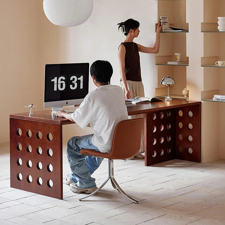 Medieval style pure solid wood cave work table Modern computer desk Workbench High-end office