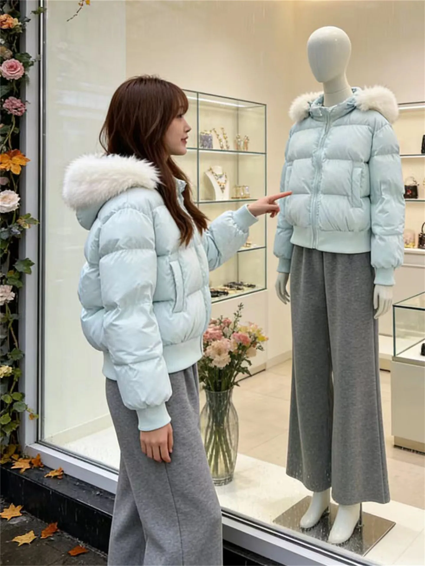 

Gentlewoman's Blue Faionable Outerwear Set Straight Leg Pants Pure Color Spring New Arrival Two-Piece Set Casual Sle