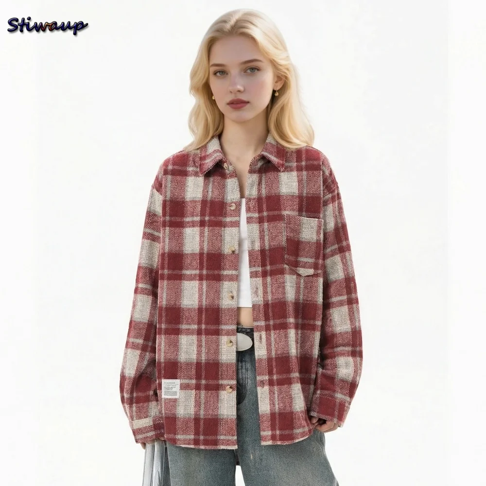 

Весенние элегантные женские блузки: распродажа, ретро-топы в клетку с длинным рукавом, свободные женские рубашки оверсайз, винтажная женская одежда