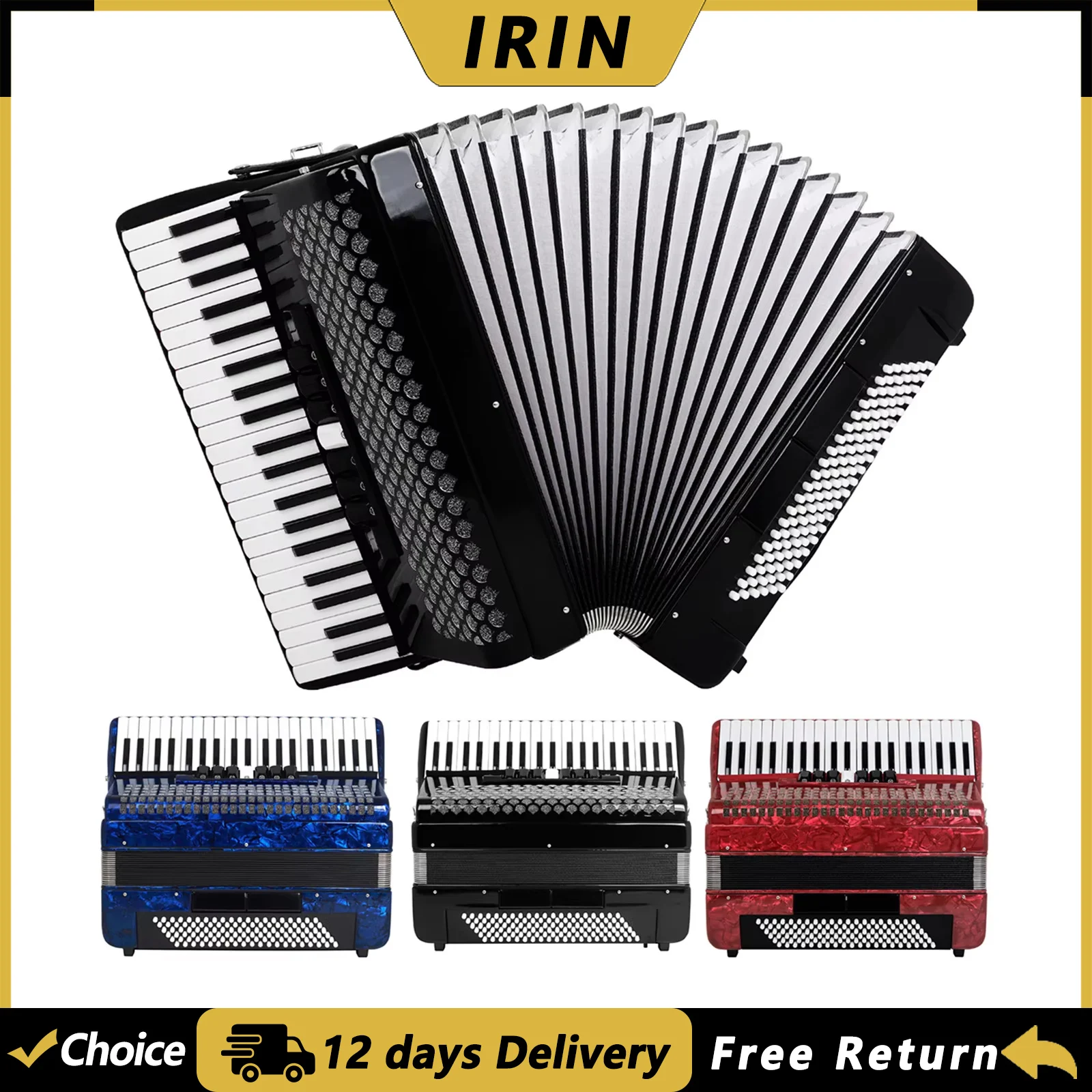 IRIN Professional Accordion 41 Keys 120 Bass Accordion with Bag Strap Keyboard Instrument for Grading Performance/Teaching