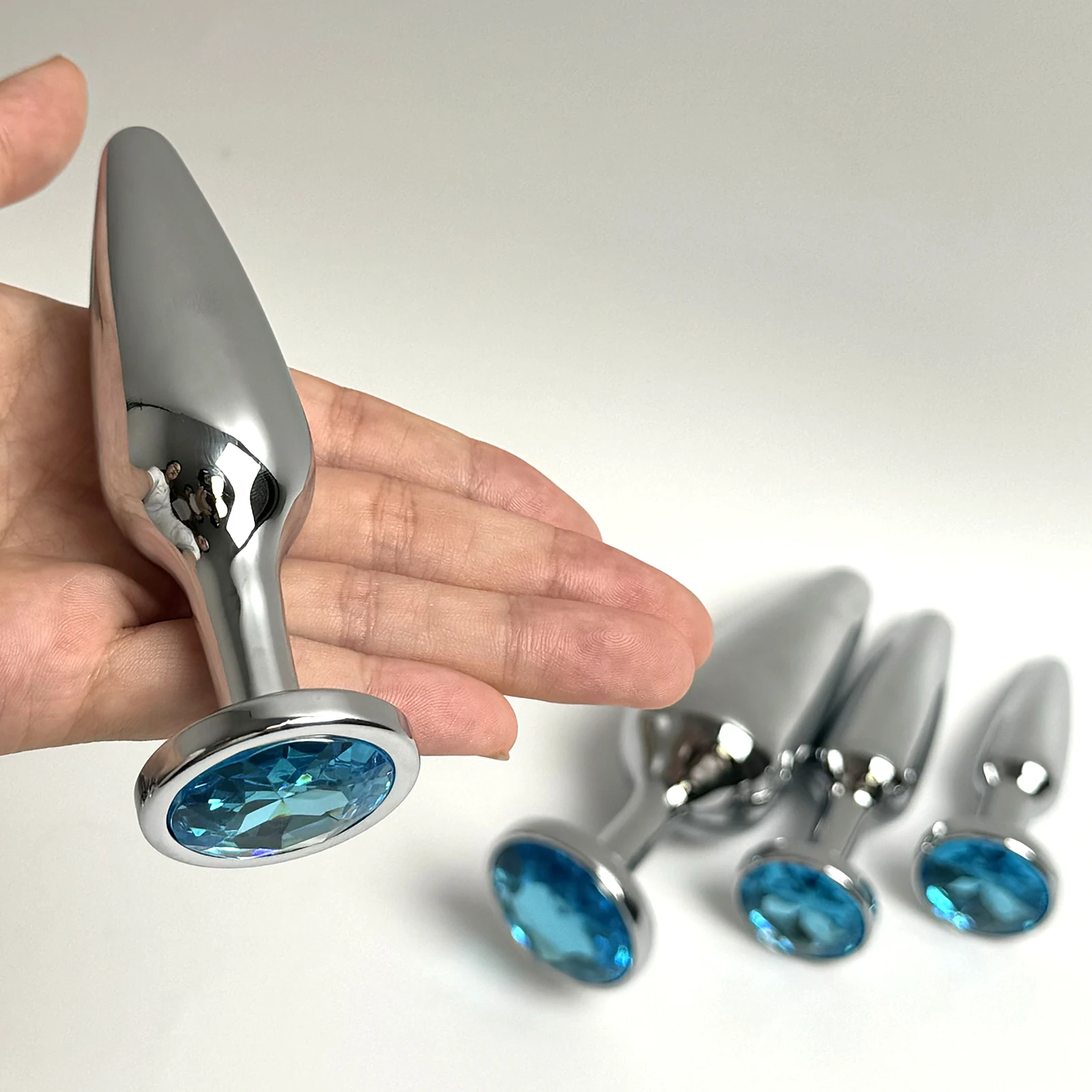 Lake Blue Gem Silver Metal Anal Plug Set by Dream Vibe Anal Trainer Kit Prostate Sex Toy Unisex Couple Backdoor Intimate Gift - view 4