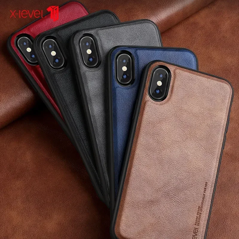 

X-Level Luxury Vintage Leather Funda Phone Case for IPhone IP13 Mini 14 Plus 15 Pro Max Чехол Back Cover Plain