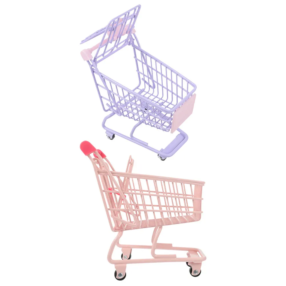 

2 Pcs Trolley Shopping Cart Ornaments Child Trolly Toy Mini Carts for Toddlers Kid