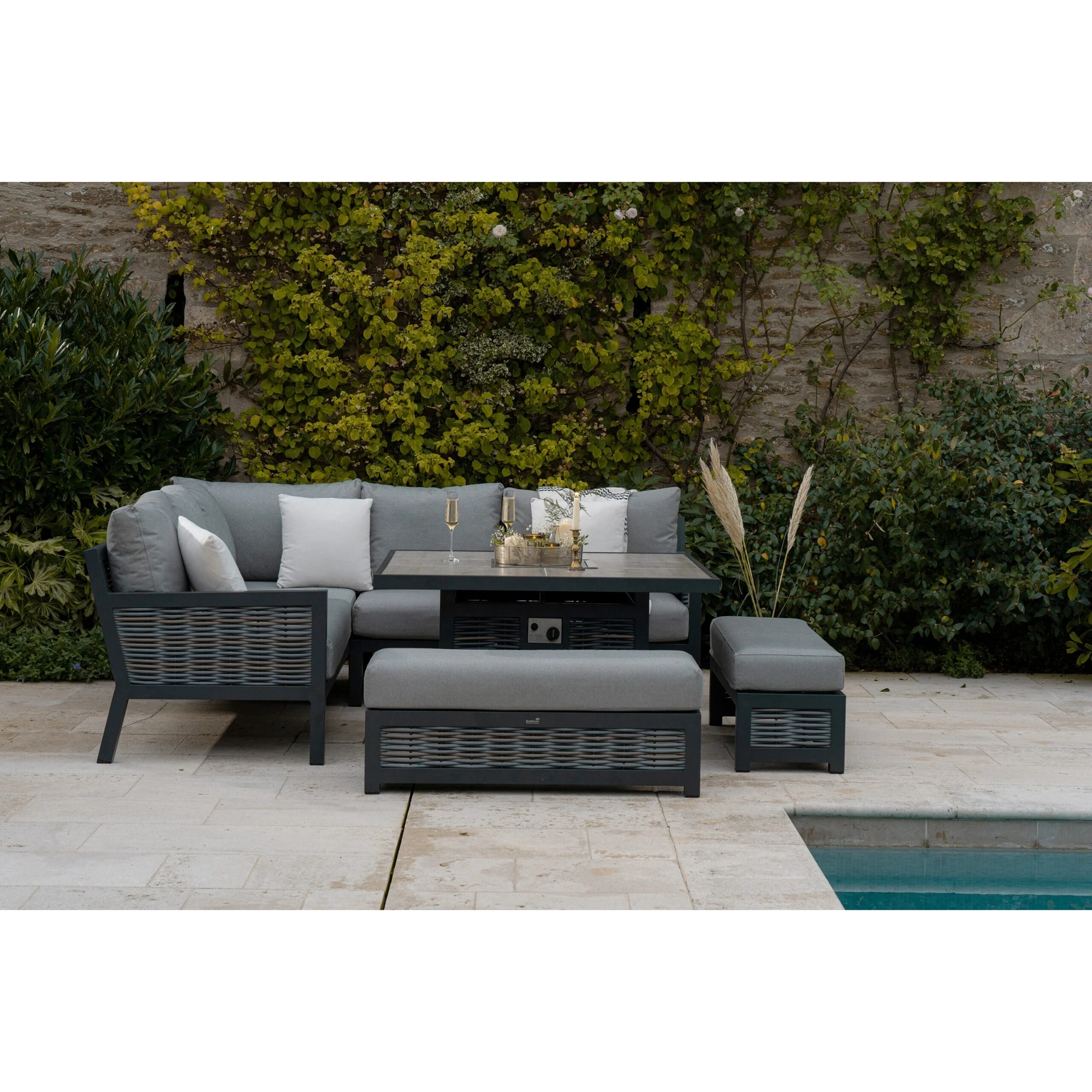Garden Patio Sofa Set Waterproof 4 Piece Wicker All Weather Piece Lounge Aluminium Rattan Outdoor Furniture Set With Fire Pit