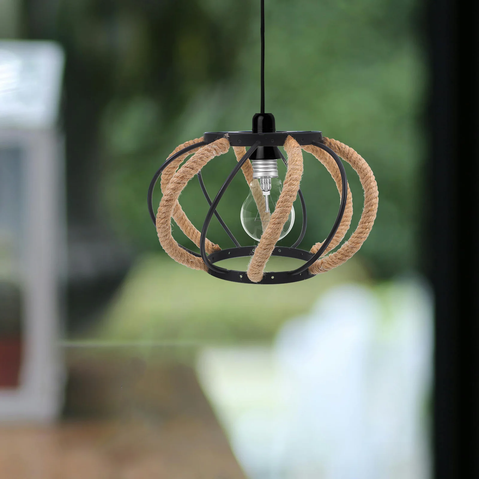 

Hemp Rope Lampshade 41mm Iron Cage Wall Light Shades Boho Pendant Retro Industrial Decor Rustic Metal Cover Lighting