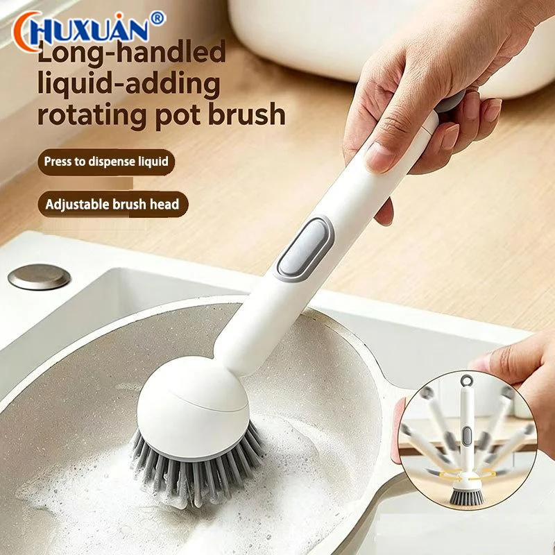 Q Electric Long Handle Dish Brush With Soap Dispenser Rotating Bristles For Kitchen Pot Sink Washing