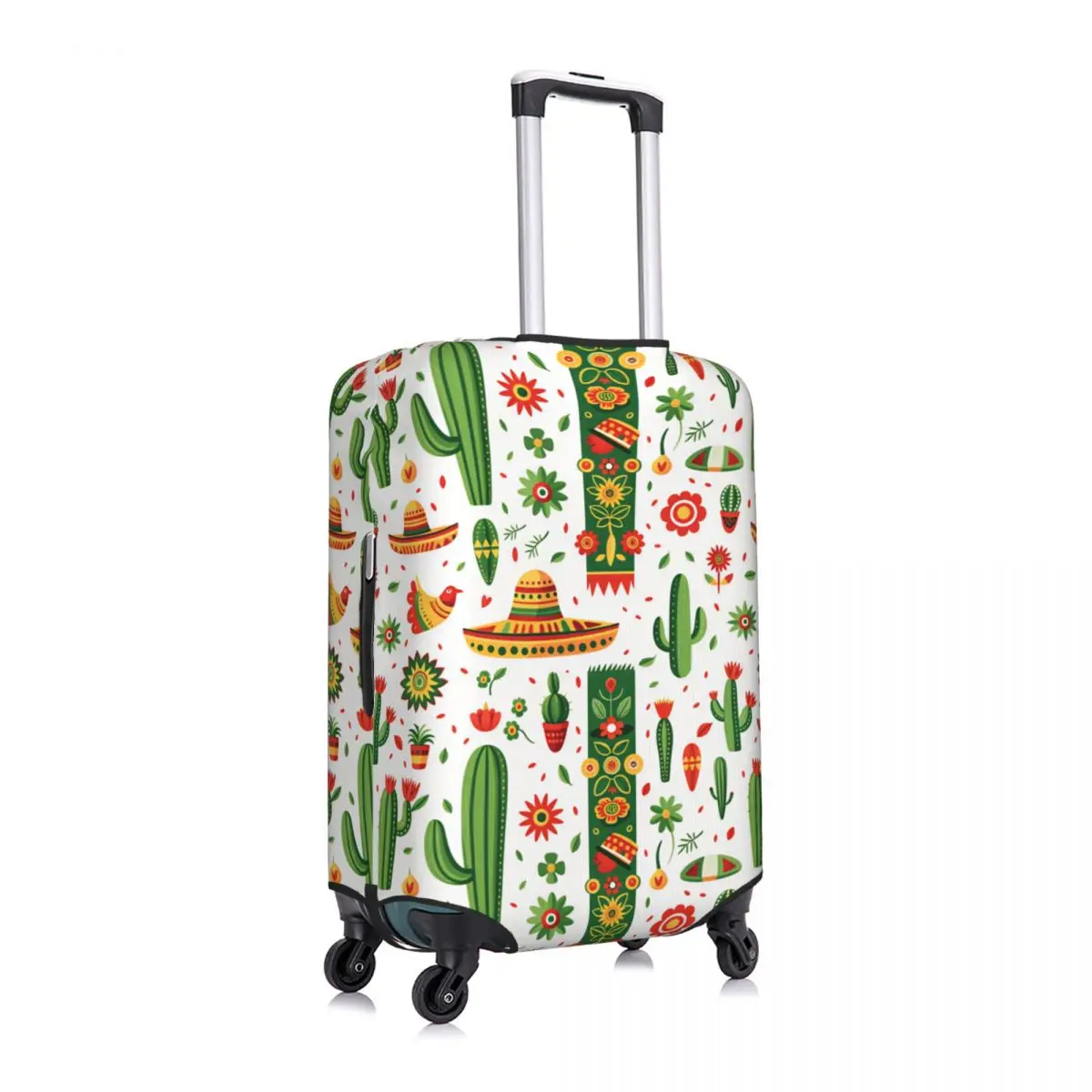 Custom Mexican Folk Art Cactus & Sombrero Print Luggage Cover Protector Cute Travel Suitcase Covers for 18-32 Inch