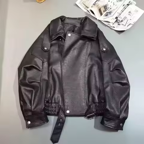 Streetwear New Fashion Solid Color PU Jacket Trench Coat Women Y2K Gothic Hip Hop Popular Casual Joker Couple Sportswear