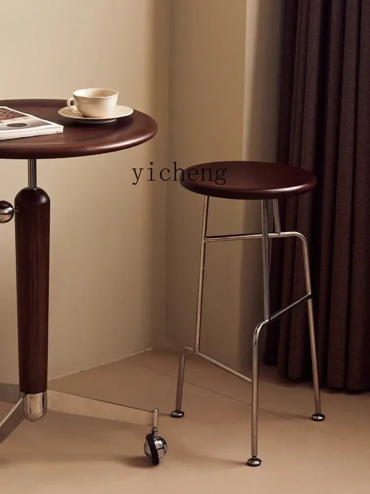 Household Leisure Solid Wood Stool Wrought Iron High Leg Light Luxury Dining Table Wine Bar StoolN10