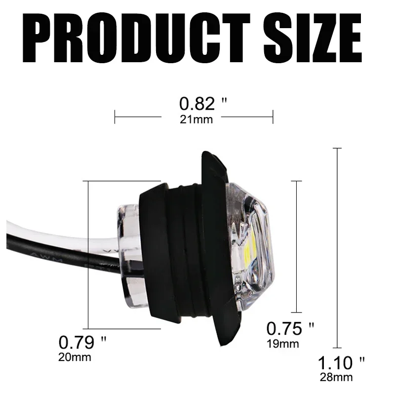 2PCS 12V/24V 3LED 3/4 inch Truck Marker Side Light Truck Signal Lamp Bus Side Light Trucks Clearance Light for five color