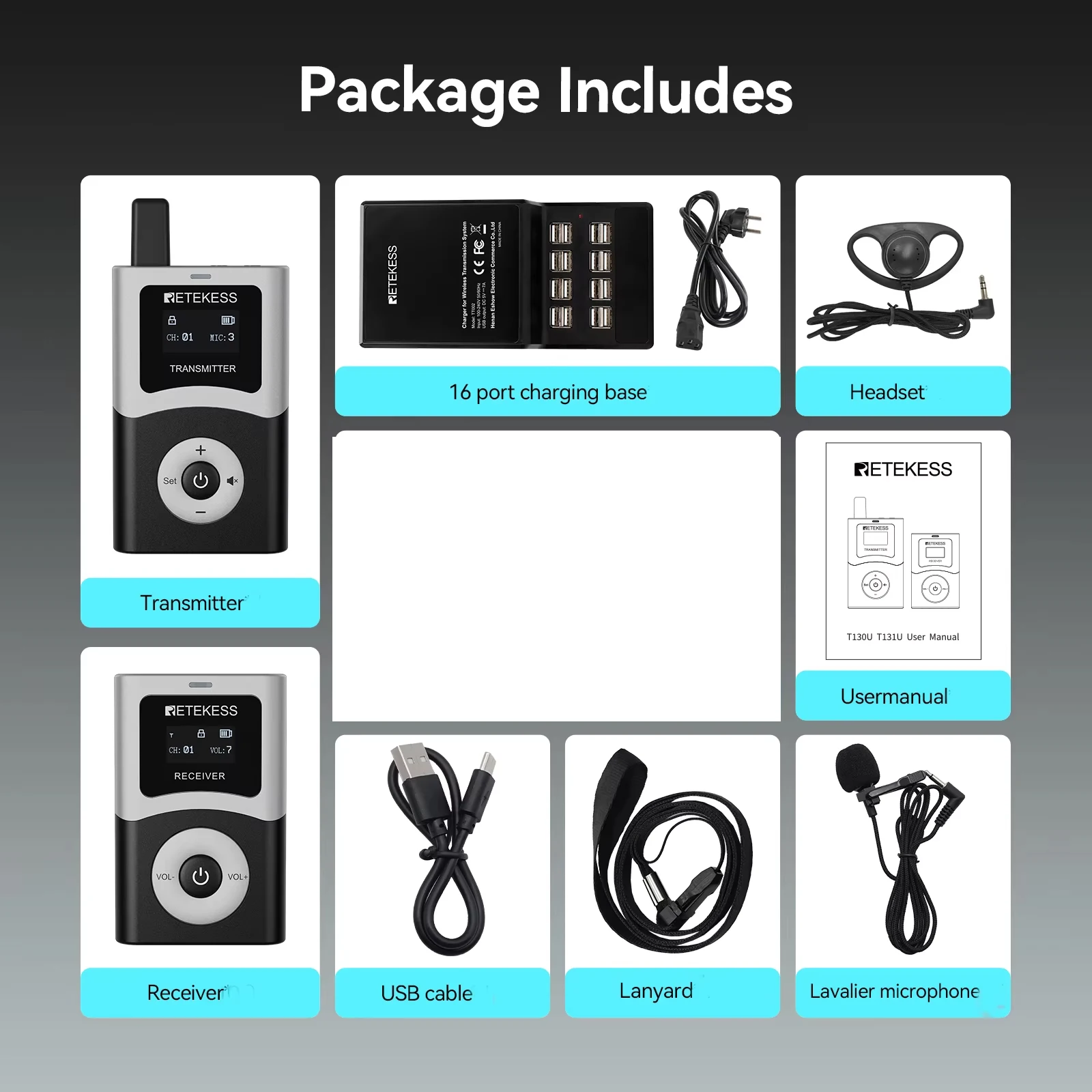 RETEKESS T130U UHF Tourguide-System Drahtloses Audio-Führungssystem Mikrofon-Funk-Sender und -Empfänger für Tourismus, Konferenzen und Fabriken – Detail 17