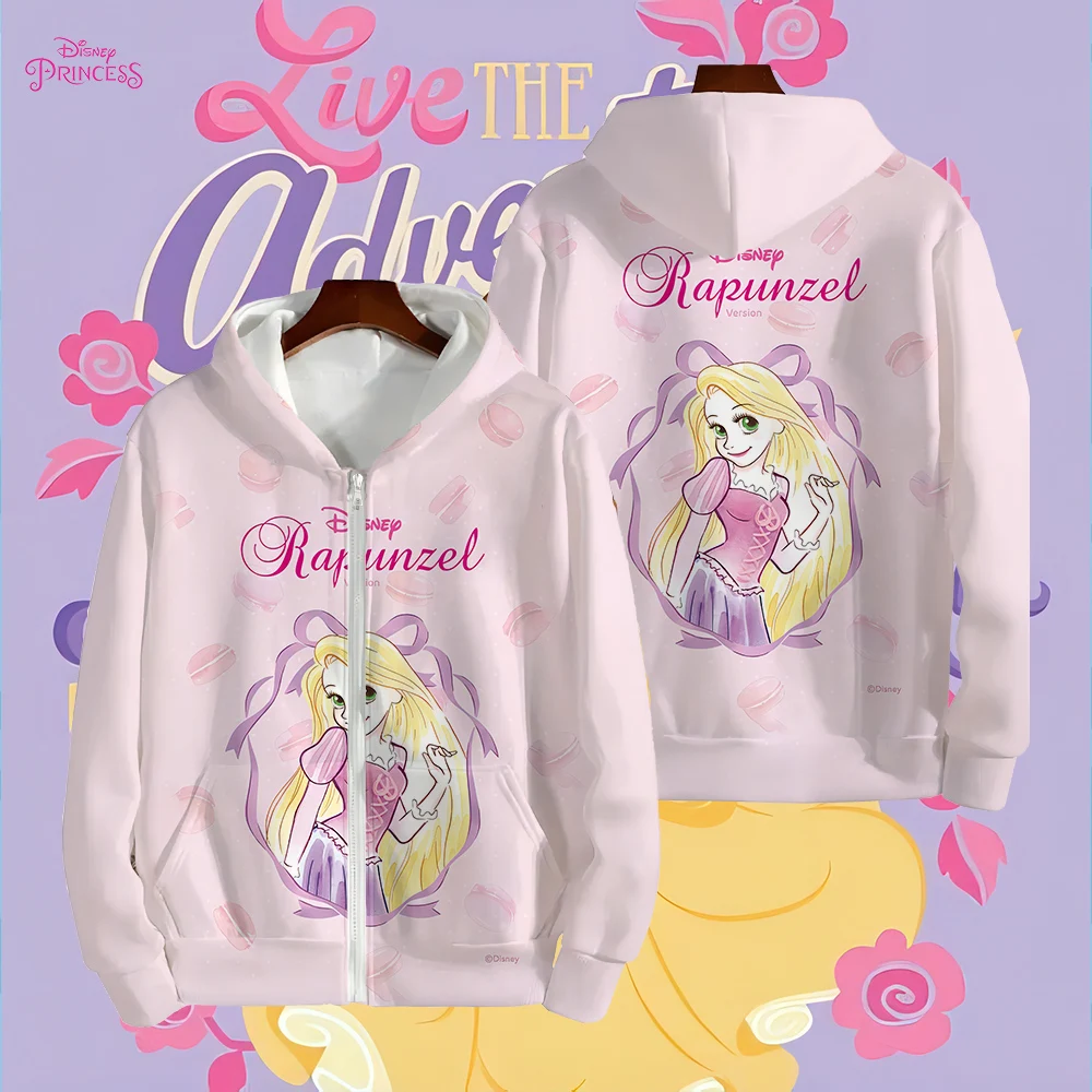 Disney Princess Pattern 3D Printed Women's Hoodies Casual Comfortable Long Sleeves Sweatshirt Zipper Design Tops Coats for Women