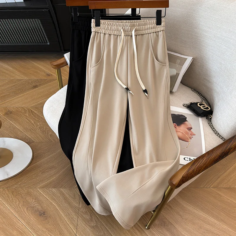 

150Kg Plus Size Women's Hip 150 Summer Loose Straight Leg High Waisted Ice Silk Croppe Pants Black Khaki 4XL 5XL 6XL 7XL 8XL 9XL