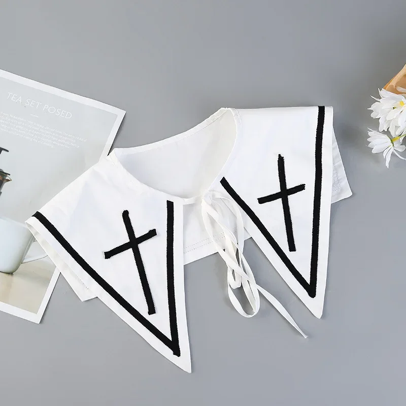 Linbaiway 韓国ビッグラペル取り外し可能な首輪偽首輪ネクタイ女性のためのセータートップ偽首輪ショールショルダーラップ装飾