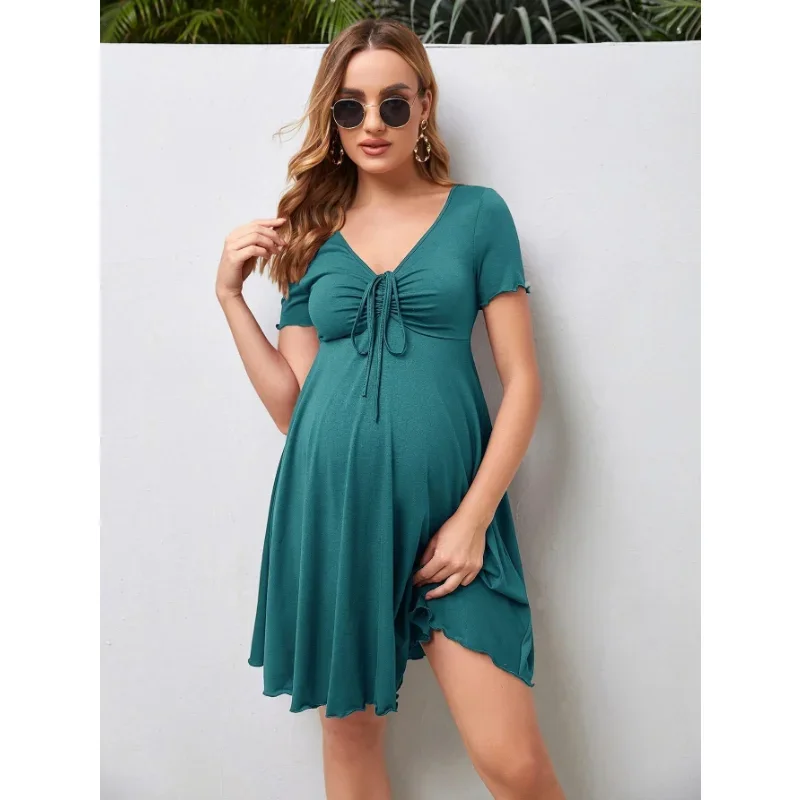 Vestido de maternidad holgado para mujer, ropa informal con cuello en V, talla grande, 2024