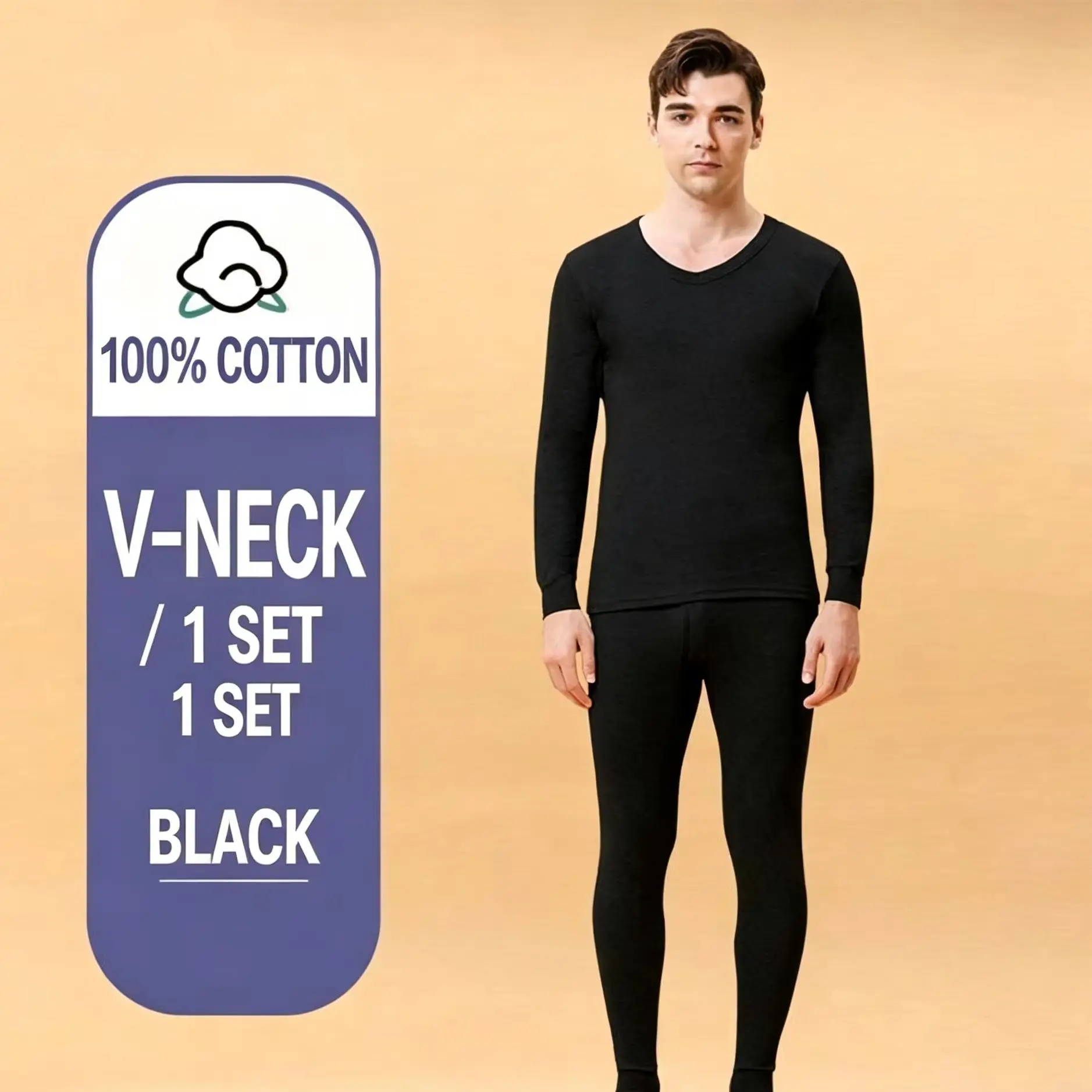 2026 For Men's 100% V-neck Merino Wool Thermal Underwear Set Midweight Merino Wool Base Layer Tops Pants Set Thermal Underwear