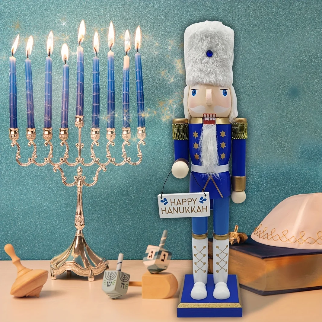 Wooden Hanukkah Nutcracker Soldier Figurine Blue Jewish Festival Table Decor Menorah Star of David Holiday Gift Party Ornament