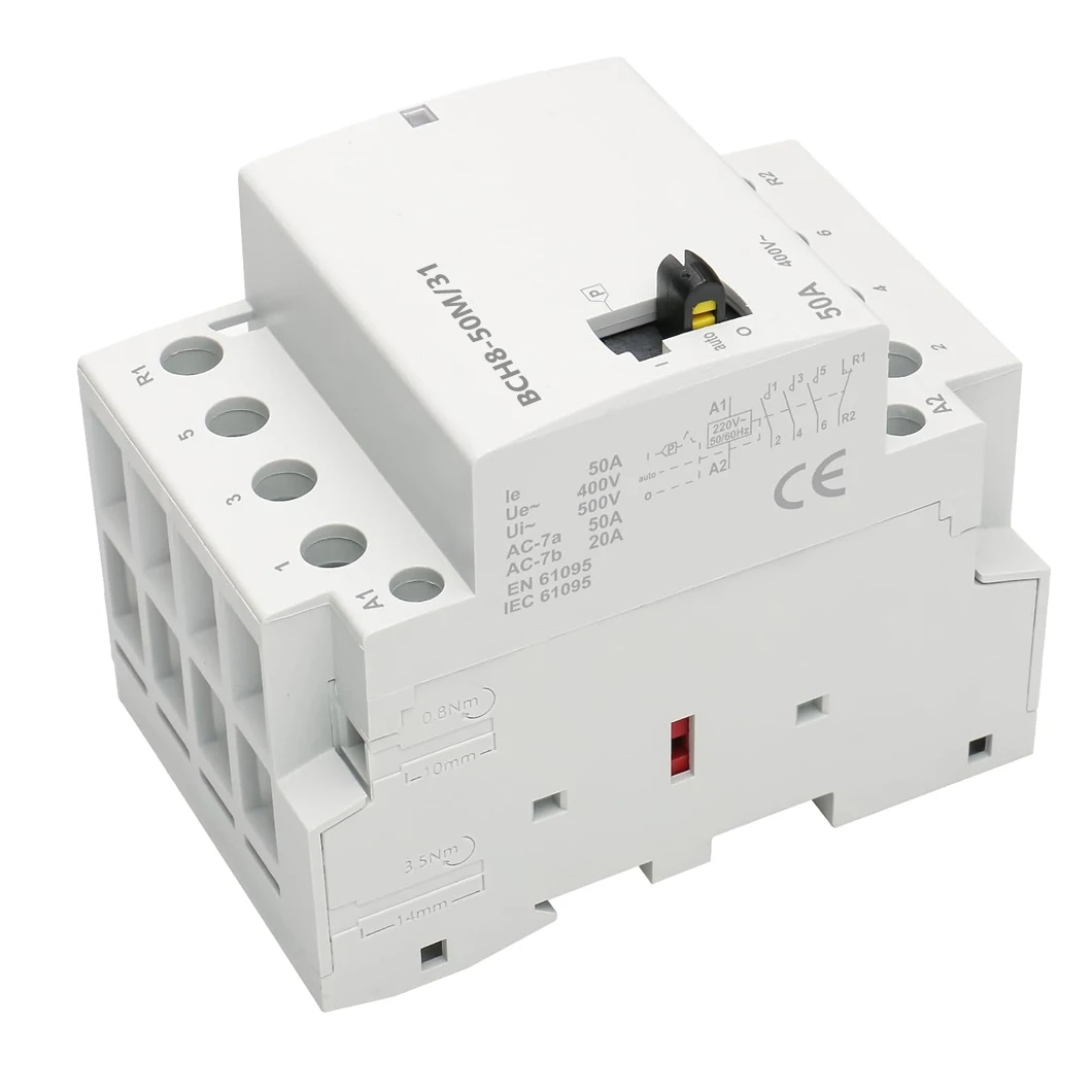 

ABILKEEN BCH8-50M/31 50A 3NO1NC 4-полюсный ручной бытовой контактор переменного тока 50/60 Гц модульный контактор ручное/автоматическое управление