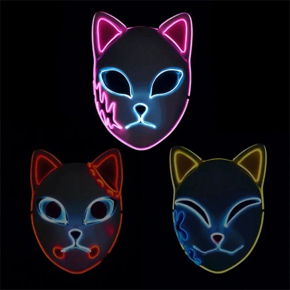 Halloween Cat Face Mask Halloween Glow LED Masks Anime Cosplay Masks Halloween Christmas Party Lighting Cat Masks