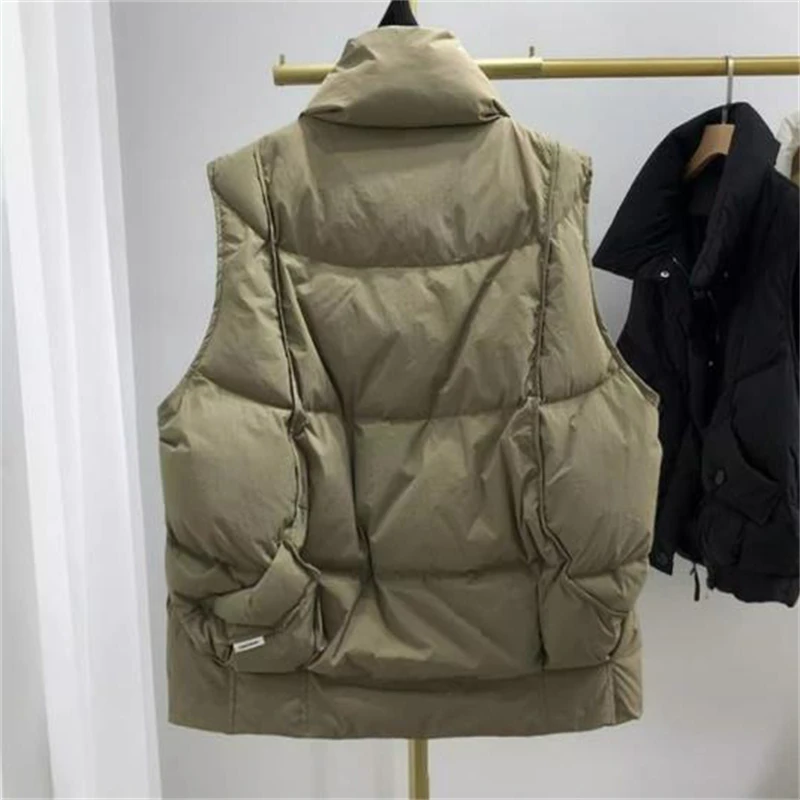 Casual Loose Down Vest Women Fashion Windproof Warm Sleeveless Jacket Lapel Cotton Chaleco Big Pocket Winter Thick Waistcoat