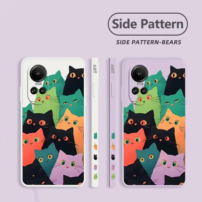 Reno 10 Curious Cat Silicone Phone Case For OPPO Reno 10 10Pro 7 7Z 7Lite 6 6Lite 8Pro 8T 8 10ProPlus 4 4Z 5 5Pro 6Z 5F Cover