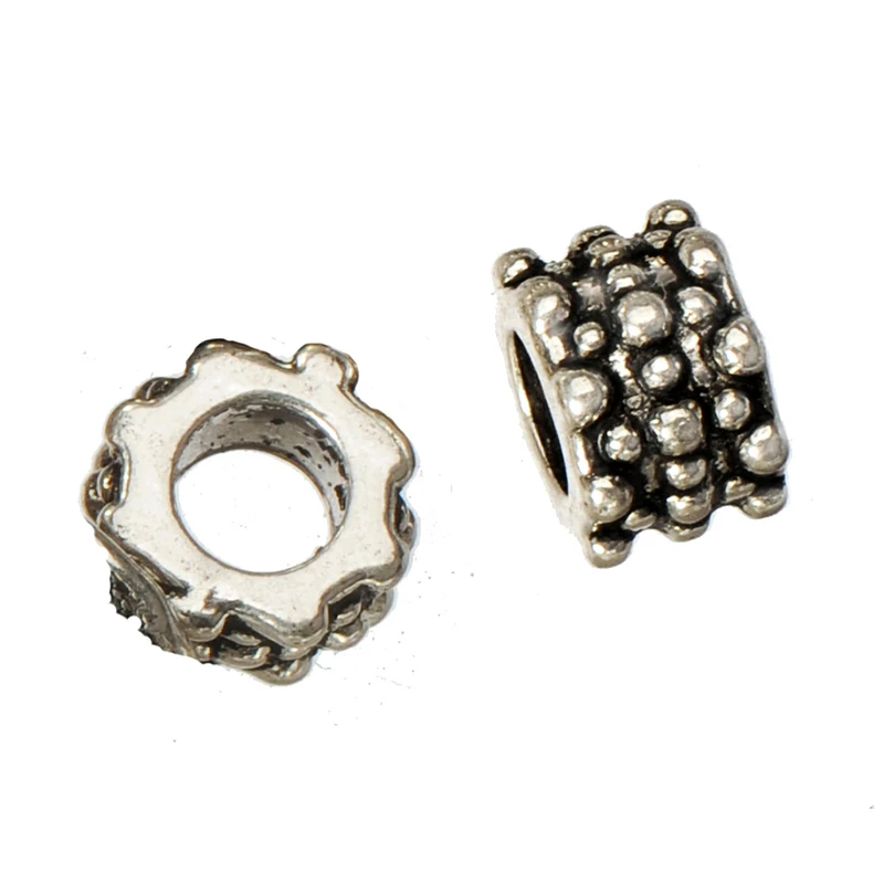 40pcs/ Bead With A bBig Hole Own Hands Making Crafts Decoration Vintage Silver Plate Metal Jewellery Diy Findings Bracelet Stuff