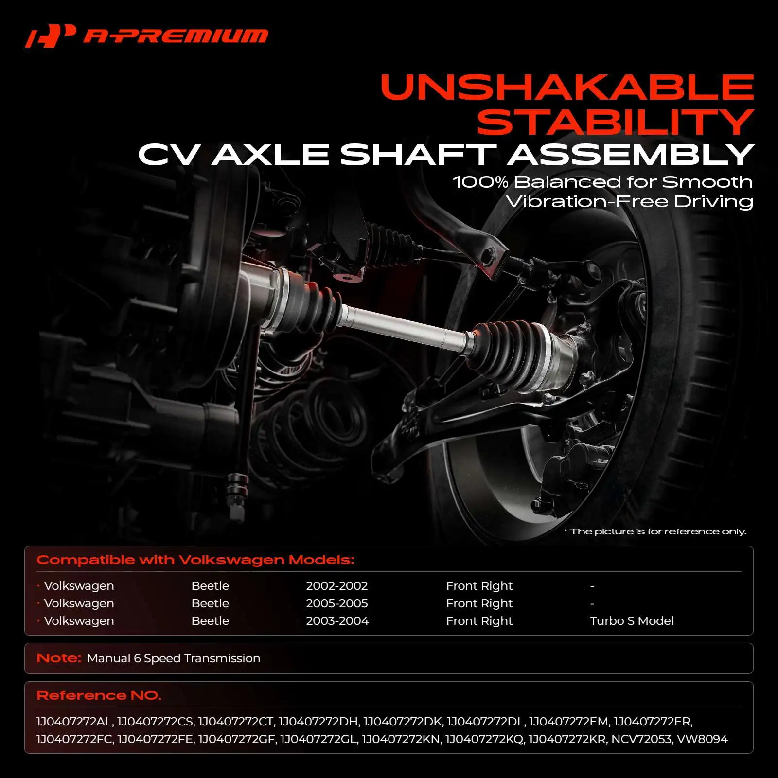 A-Premium Front Passenger Side CV Axle Assembly for Volkswagen Beetle 2002-2005