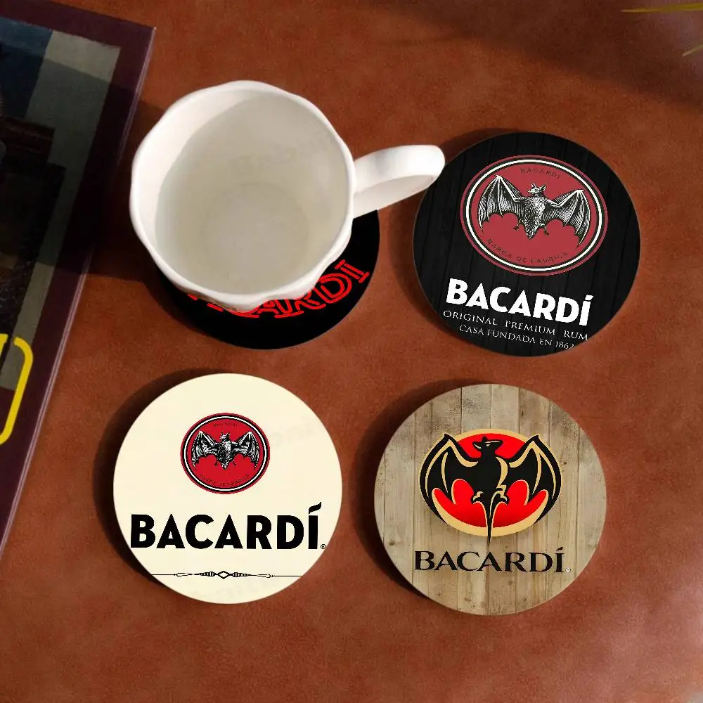 B-Bacardi Rum Vampire Bat Themed Wooden Coaster Non-Slip Heat-Resistant Fun Dining Table Decoration Cafe Restaurant Gifts