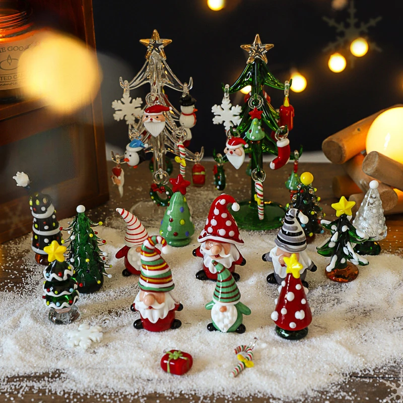 

Christmas Glass Ornament Tree Santa Claus Creative Home Cartoon Mini Xmas Tree For Desktop Decorations Xmas Gift