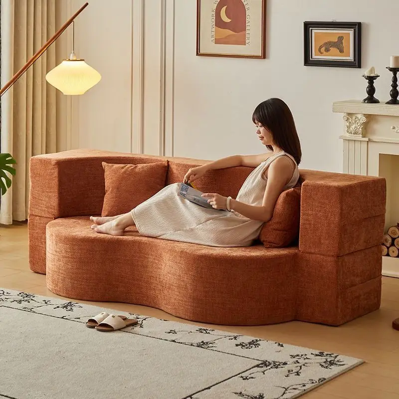 living room small apartment compression household leisure fabric break double sofa folding sofa bed