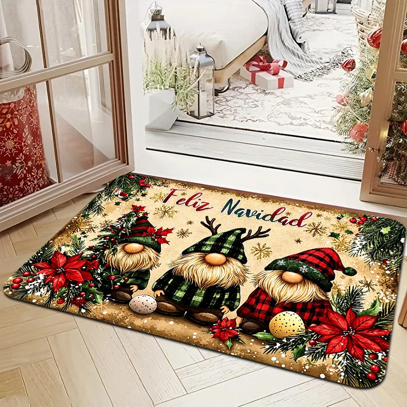 Christmas Doormat Santa Claus Reindeer Sleigh Winter Snow Scene Print Floor Mat Indoor Entrance Rug Xmas Holiday Home Decor