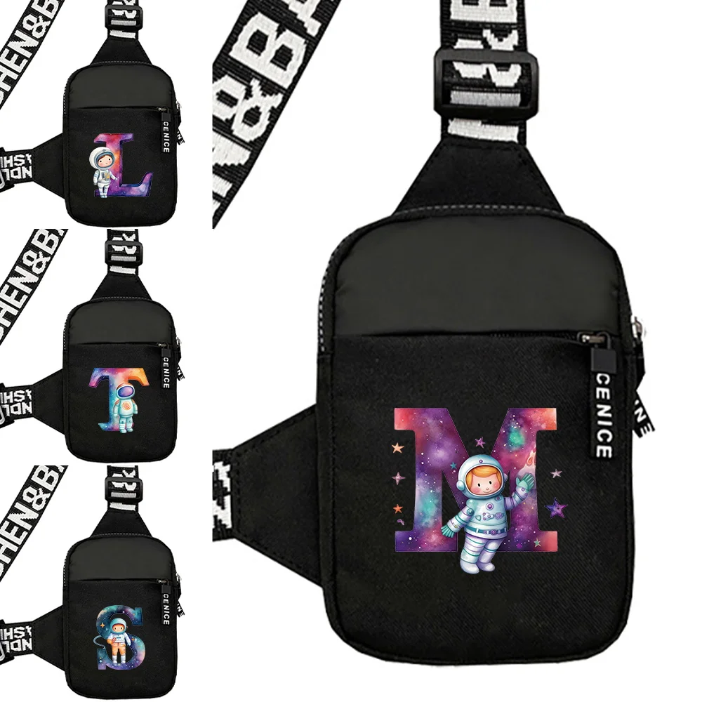 New Chest Bags for Men and Women One Shoulder Crossbody Storage Bag Canvas Material Dustproof Chest Bags Astronaut Letter Series