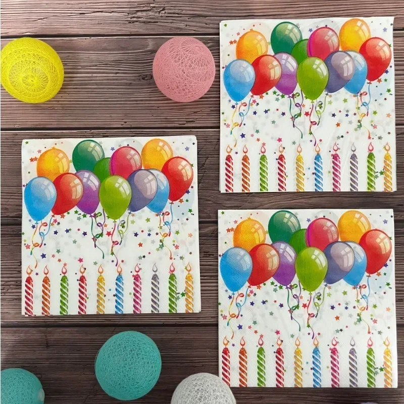 20Pcs 2Ply 33cm Birthday Napkins Colorful Balloons Candles Disposable Paper Napkins for Party Table Decor