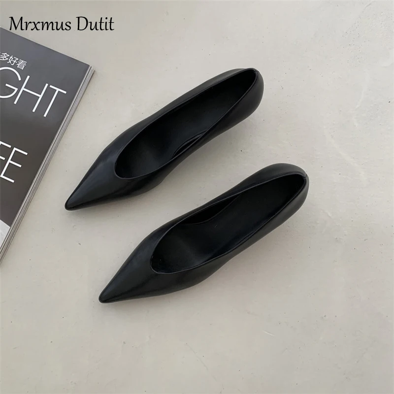 Mrxmus Dutit 2023 New Women England Style Office Lady Fashion Elegant Sheep Slip-On Shoes High Heels Shoes Pointed Toe Shoes