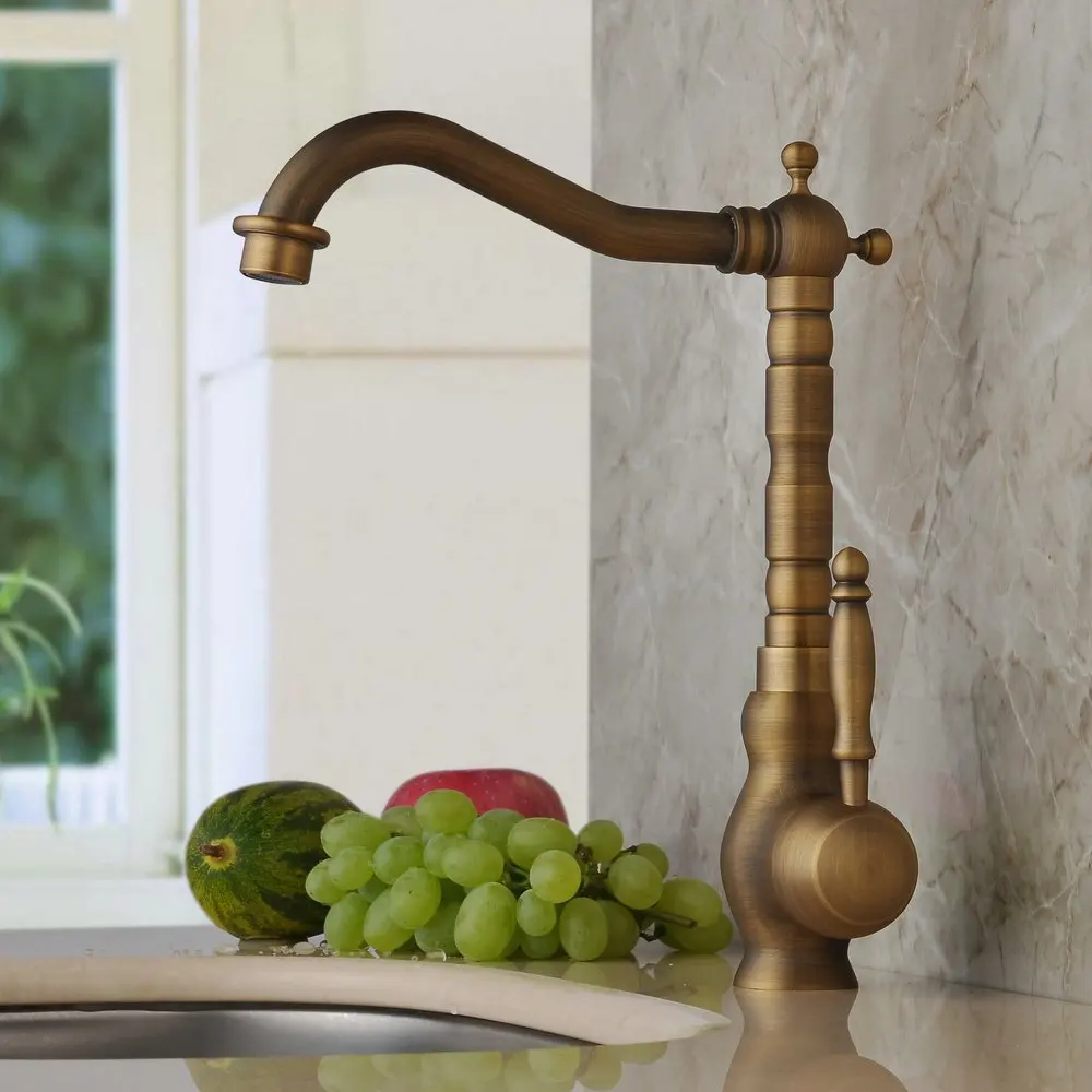 ® Antique Brass  Designer Plumbing Fixtures Single Hole Long  Spout Kitchen Faucet Bathroom Mixer Taps Torneira banheiro Tap