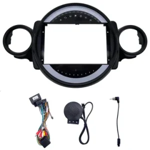 Рамка автомобильного радио Fascias для Bmw Mini Cooper R56 R60 R51 2007-2014 9-дюймовая стерео панель, жгут проводов, адаптер кабеля питания Canbus