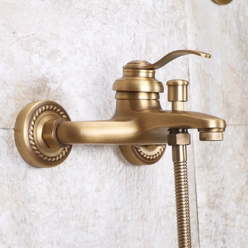 wall montado antique brass shower head kit banho torneira conjuntos hand held yt5340 01