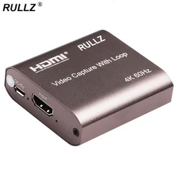 4K 60hz Loop Out HDMI To USB 3.0 2.0 Video Capture Card 1080P 60fps Video Recorder Grabber for PS4 Switch OBS Live Streaming Box