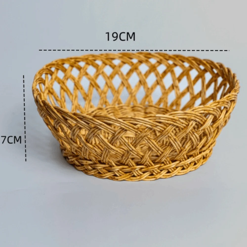 

Natural Style Rattan-like Fruit Basket Round Shape Hand-woven Storage Basket Hollow-out Food Storage Basket Kitchen Storage